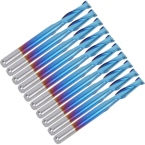 10 Vollhartmetall-Schaftfräser, 2 Größen, blaue Nano-Beschichtung, flacher Boden, 3,175 mm (1/5)