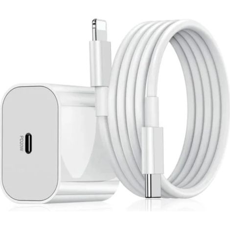 Chargeur rapide pour iPhone USB-C 20 W + câble de données de 1 m (blanc) - 1 chargeur et 1 câble de charge de 2 m (1/3)