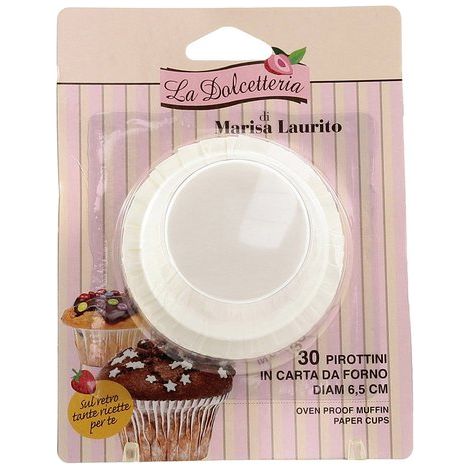 GpEme La Dolcetteria, set 30 pirottini da 6,5 cm, in carta da forno bianca
