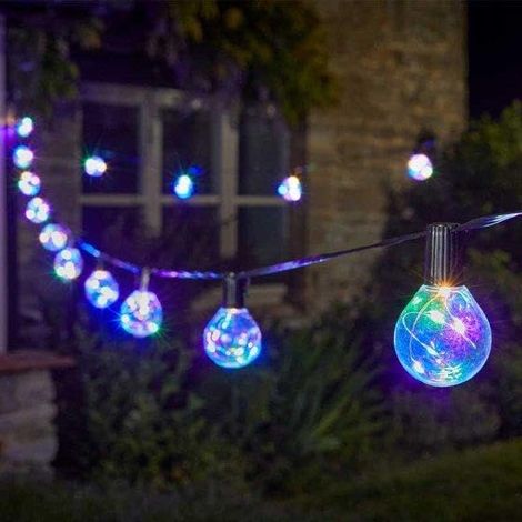 Outdoor Mulitcolour String Lights Mains Powered 9.5m LED Festoon Lights IP65 Waterproof 10 Bulb Shatterproof Connectable Garden Patio