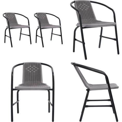 Sedie da Giardino 2 pz Nere Plastica Stile Rattan Acciaio 110kg - Sedie in plastica - Sedie in acciaio