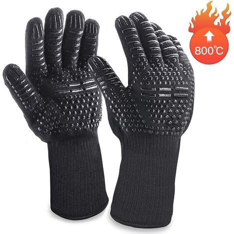 2 gants de cuisine résistants à la chaleur pour four et barbecue, en silicone noir, (1/3)