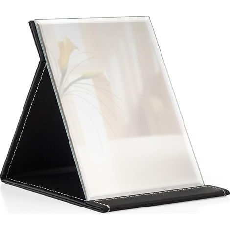 Miroir pliable portable 12,5x17 cm Super HD en cuir PU, multi-angle autoportant, pour maison ou voyage (1/5)