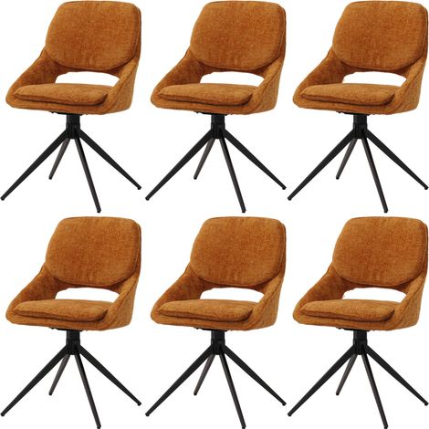 Lot de 6 chaises de salle à manger HWC-N73, chaise de cuisine, pivotante Auto-Return, tissu/textile chenille (490g/m²) O (1/5)