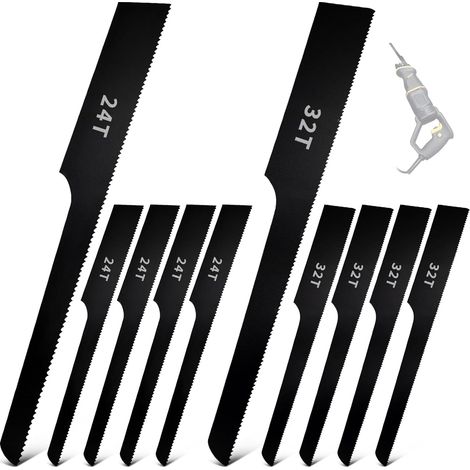 Lot de 10 lames de scie à air comprimé pour scie de carrosserie 24-32T - 24T 32T - Denture fine avec embout large - Maintien sûr - Force de coupe - Pour bois, métal, PVC (1/5)