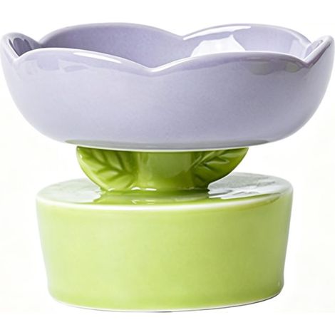 Elevated Ceramic Cat Bowls with Purple Flowers (1/5)