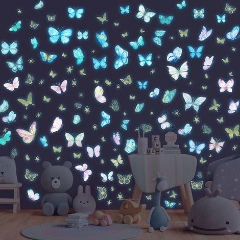 Glow in the Dark Butterfly Wall Sticker Fluorescent Wall Stickers Stikers Children's Bedroom Luminous Girl Bedrooms Kids Decoration Blue (1/5)