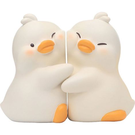 Bookends - Canard En Résine - Support De Livres Pour Bureau Et Étagère - Blanc - 17 X 10 X 13 Cm - Lot De 2 (1/5)