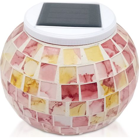Lampe Solaire Jardin en Jarre Mosaïque Colorée avec Lumière Rouge/Verte/Bleue - Pour Décorer Jardins et Pelouses (1 Lumière Solaire)
