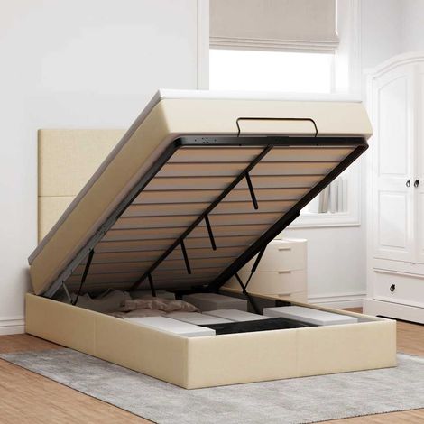 vidaXL Cadre de lit ottoman avec matelas crème 120x190 cm tissu (1/5)