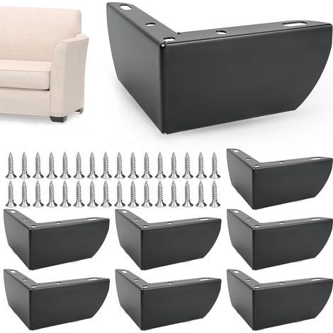 8 Pièces Pieds de Meubles, 5 cm Pied de Meuble en Forme de L, Pied de Meuble Noir en Fer pour Tables, Meubles, Armoires, Pieds de Canapé, avec 32 Vis (1/5)