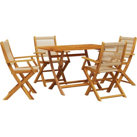 Maison Exclusive - Set Pranzo da Giardino 5 pz Beige Polipropilene/ Legno Massello