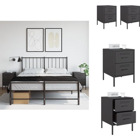 Nachttische 2 Stk. Schwarz 36x39x50,5 cm Stahl - Industrieller Nachttisch - Schubladen Nachttisch - Metall Nachttisch - Schwarzer Nachttisch - Nachttisch Set (1/5)
