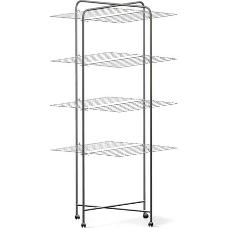 Tendedero torre de acero inoxidable 4 estantes plegables con ruedas para exterior y ducha Tendedero de 40 metros