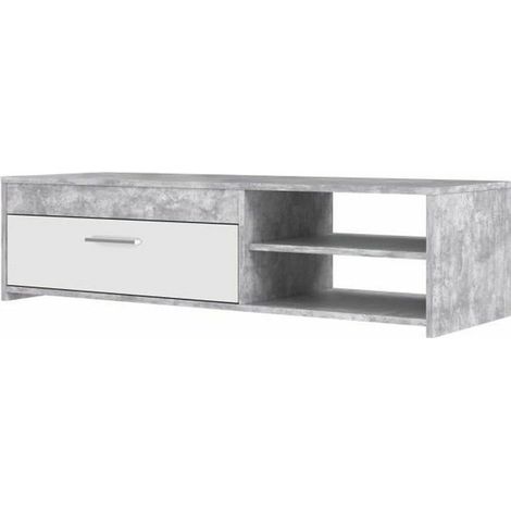 TV-Möbel PILVI - Weiß und helles Beton - Zeitgenössisch - L 120 x B 42,1 x H 31,8 cm