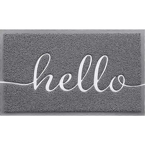 Tapis bouclé en soie grise - Paillasson « Bienvenue » moderne et simple - Motif bouclé en soie tressée - 80 x 120 cm (1/5)