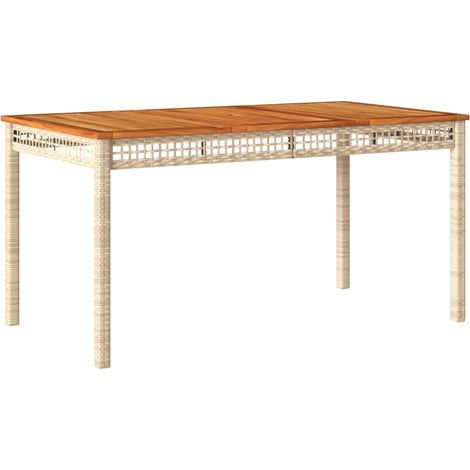 Table de jardin，Table d'extérieur beige 140x80x75 cm résine tressée et acacia CFW12577 (1/5)