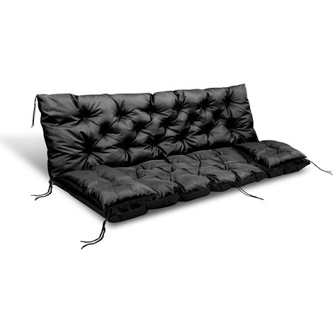 Cojín de jardín 180x60x50 cm + 2 cojines para banco balancín impermeable negro