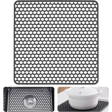 Tapis Évier Cuisine 30,5 x 30,5 cm, Tapis Fond Évier Silicone, Tapis de Protection d'Évier Carré, Protection Fond Évier Antidérapant, Tapis d'Évier Souple, pour Séchage Vaisselle Ustensiles (1/5)