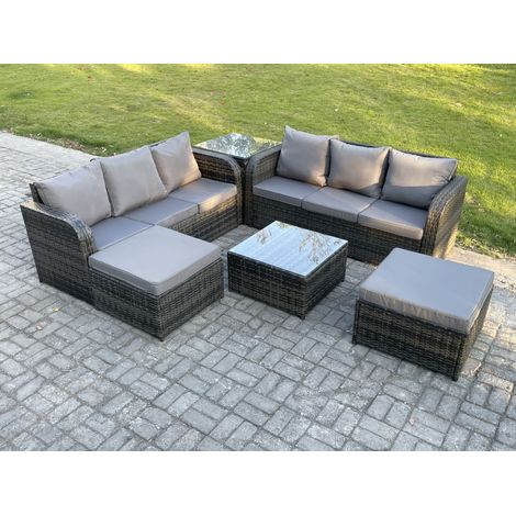 Fimous 8 places Salon de jardin exterieur avec Canapés Table basse carrée 2 Grand tabourets Table d'appoint Gris foncé mixte (1/5)