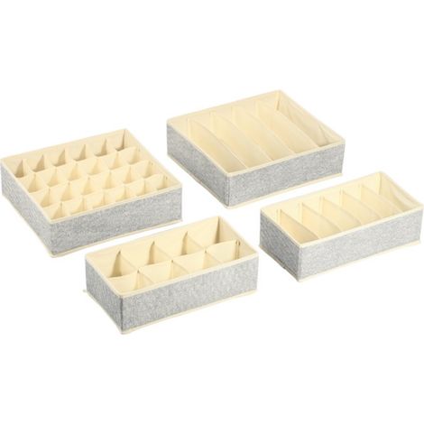 Lot de 4 Boà®tes Tiroir de rangement micrcoaéré et respirant avec compartiments Gris MSV