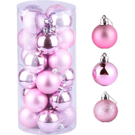 Weihnachtskugeln – Set mit 24 rosa Kugeln für einen wunderschönen Baumschmuck (1/5)