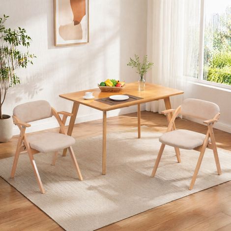 Set di 2 sedie pieghevoli con braccioli in legno di faggio, seduta imbottita, colore kaki (1/3)