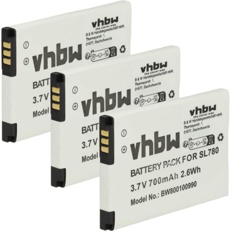 vhbw 3x Akku kompatibel mit Auerswald COMfortel M-520, M-720, M-710 schnurlos Festnetz Telefon (700 mAh, 3,7 V, Li-Ion)