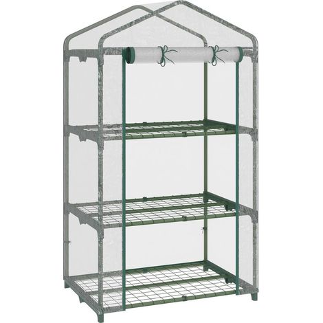 Serre de jardin à 3 niveaux, serre de terrasse avec 3 étagères, porte zippée, structure en acier, bâche en PVC pour la culture de plantes et de fleurs, 69 x 49 x 125 cm, transparente (1/5)