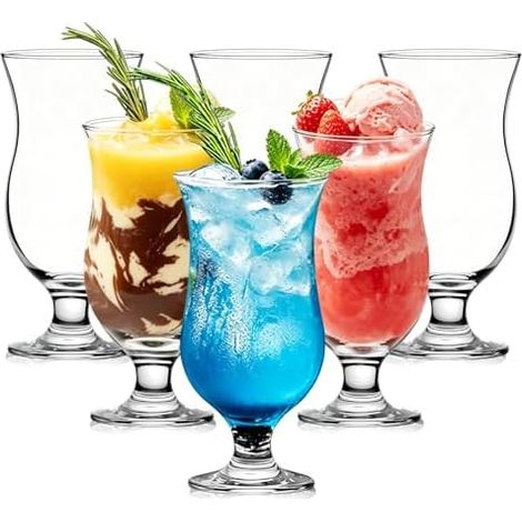 Verres Hurricane Lot de 6, Verres Pina Colada 410 ml, Verres à Cocktail Hauts Transparents en Forme de Tulipe pour Cocktails Tropicaux, Daiquiri, Mocktails, Jus, Milkshake et Boissons de Fête (1/5)
