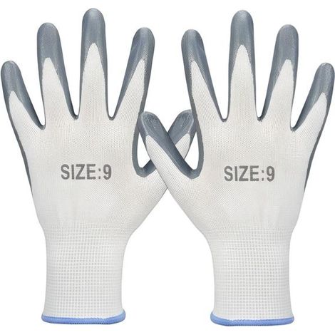 Gants de Protection Taille 9 en Tissu Confortable et Résistant Blanc / Gris