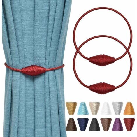 Lot de 2 (rouge vin) embrasses de rideaux magnétiques faites à la main en corde tissée pratique et décorative pour fenêtre de maison et de bureau (1/5)