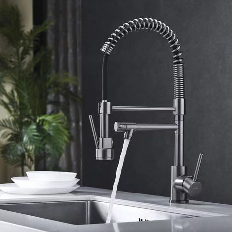 Wasserhahn Küche mit Spiralfeder , 360° Schwenkbar Spültischarmatur, Küchenarmatur mit 2-strahliger Ausziehbrause - Grün