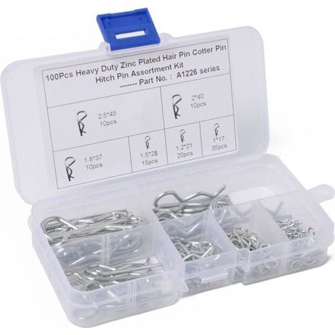 100 Pièces Assortiment de Goupilles à Ressort, Goupilles Fendues R Clips, R Cotter Pin Clips Fixation Cotter Broches en Acier Inoxydable pour Attelage, Tracteurs, Tondeuses à Gazon (1/4)