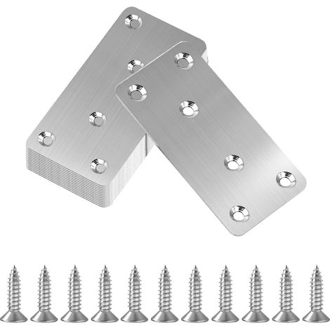 10 Pièces Plaques Perforées, Plaques Equerre d'Assemblage, Connecteur Bois, Connecteurs Plats en Acier Inoxydable, Connecteur de Réparation, Fer Plat Perforé, avec 60 Vis, 80x40x17mm (1/5)