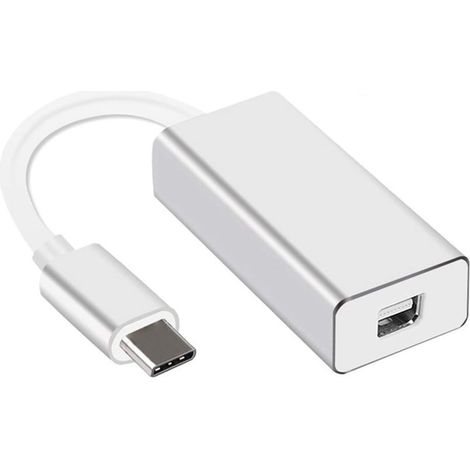 Silberner USB-C-auf-Mini-DisplayPort-Adapter, Typ-C-auf-Mini-DP-Konverter, kompatibel mit MacBook Pro, Chromebook, Dell XPS, iMac und Dell-Monitoren. Konvertiert LED-Cinema-Displays und Dell-Monitore (1/5)