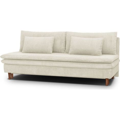 Canapé convertible - 3 places - MASSA - Tissu velours côtelé beige - Pieds bois massif - L 195 x H 82 x P 86 cm (1/5)