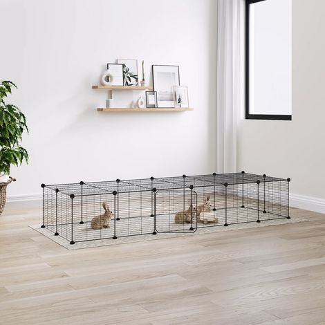 Cage animaux de compagnie à 28 panneaux et porte - Clapier Poulailler pour lapins poulets Noir 35x35 cm BV288006 - BonneVie (1/4)