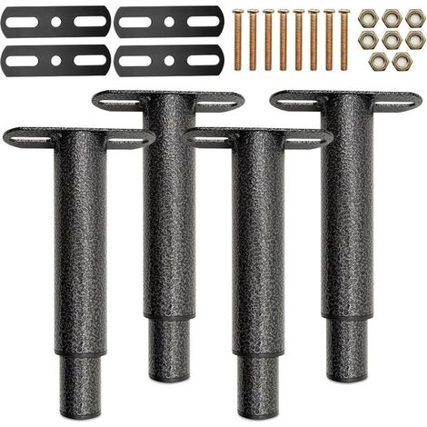 4er-Set Bettbeine – Mittelstütze – Höhenverstellbar 25–42 cm – Kaltgewalzter Stahl – Für Lattenroste – Schwarz