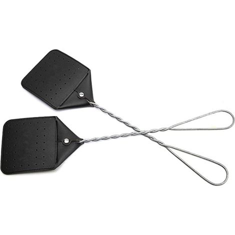 Tapette à mouches en cuir PU 52 cm (20,4 po) robuste avec manche en fer durable, pour usage extérieur et domestique. (1/5)