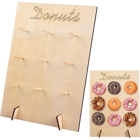 Donut Display Stand, Wooden Donut Holder, 9 Holes Donut Stand, 40 x 30cm Donut Holder, Donut Wall, Wooden Donut Holder for Weddings, Birthdays, Baby Showers (1/5)