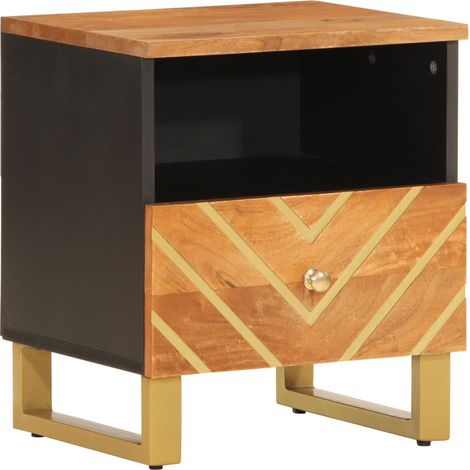 Mesita de noche con cajón y compartimento en madera de mango marrón y negro DEC034118