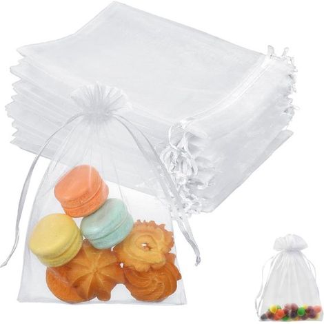 100 unidades, Bolsa de organza, Bolsa de regalo blanca con cordón, Bolsa de regalo para joyas de malla de 1015 cm, frutas, vacaciones y fiestas (1/5)