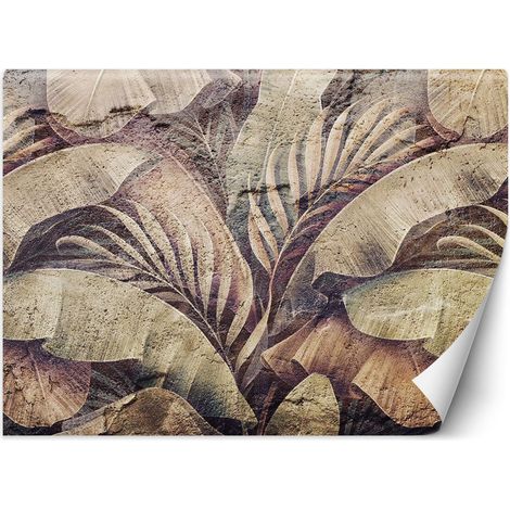 Papier peint mural, Feuilles de palmier de la jungle sur imitation béton - 100x70 (1/5)