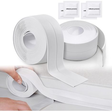 Rouleaux de ruban adhésif imperméable pour douche, lavabo, toilettes et salle de bain (blanc) (1/5)