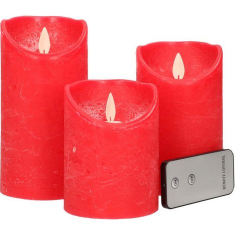 Bougies piliers - Lot de 3 - Rouges - Bougies LED - Télécommande (1/5)
