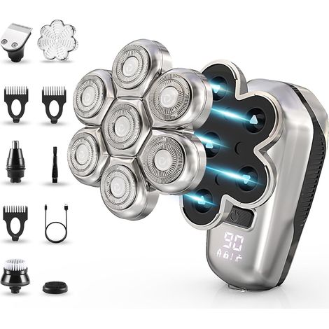 Electric Razor for Bald Men: 5-in-1 7D Rotary Shavers with Magnetic Head, Waterproof Shaver, USB-C Rechargeable Hair Trimmer for Wet and Dry Use, with LED Display Tête magnétique, étanche, rotatif. É (1/5)