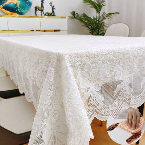 Tovaglia impermeabile, resistente all'olio e al calore. Tovaglia rettangolare di facile manutenzione per il tavolo da pranzo. Classica tovaglia in plastica con bordo in pizzo. (1/5)