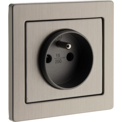 Zenitech – Prise de courant 2P+T inox brossé – Norme NF – Fixation à vis ou griffes – Bornes automatiques à levier – Design ultraplat 5mm (1/6)