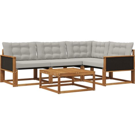 vidaXL  Outdoor Sofa Set  with Cushion 5 pcs Natural and Light Grey